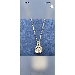 2.5CTW Square Moissanite Halo pendant with 16-20' sterling silver chain